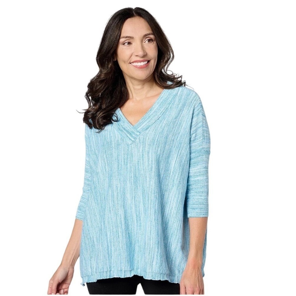 NWT LOGO by Lori Goldstein Dolman Sleeve V-Neck Sweater Azure Blue Size L